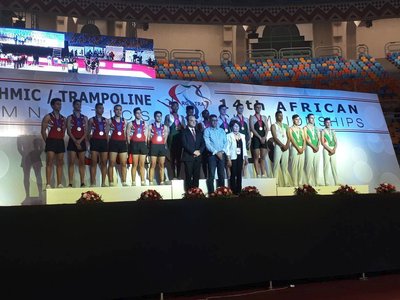 Nemato gymnasts winning team gold at the African Champs